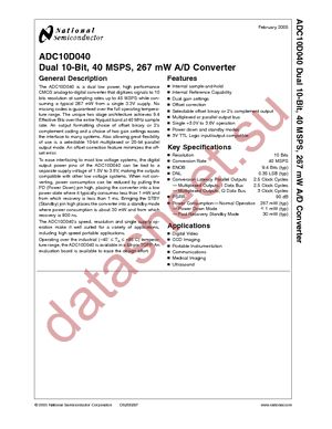 ADC10D040CIVS/NOPB datasheet  